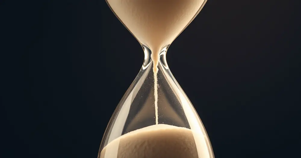 Calendário de mesa aberto ao lado de uma caneta sobre superfície de escritório