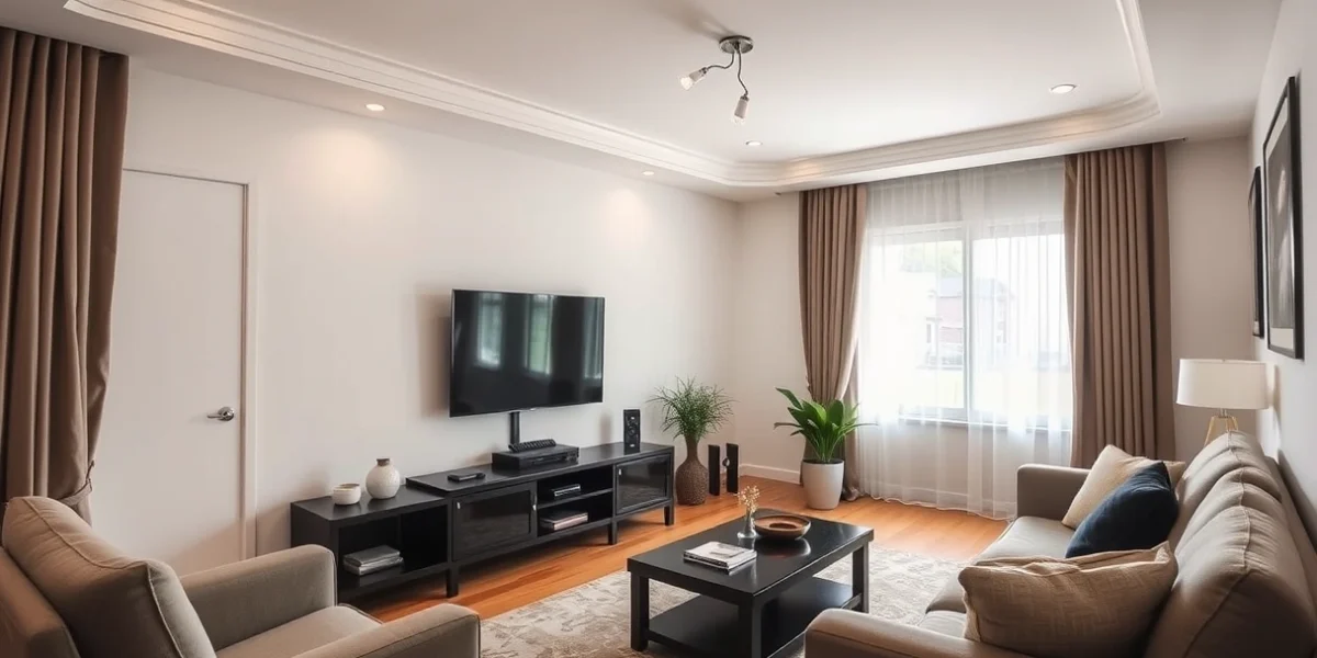 sala de estar com televisão e móveis, ambiente doméstico